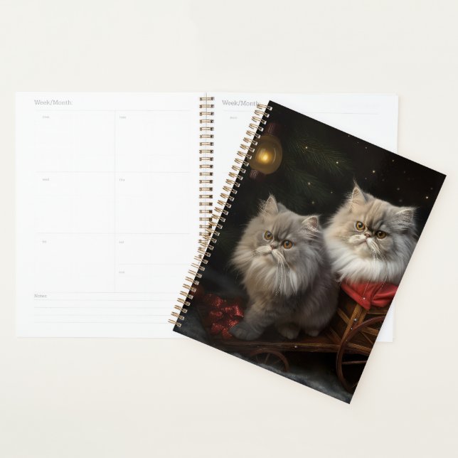 Persian Cat Snowy Sleigh Christmas Decor Planner (Display)