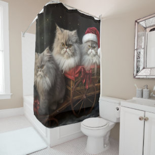 Persian Cat Snowy Sleigh Christmas Decor Shower Curtain