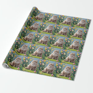 Persian Cat Spring Flowers Painting Wrapping Paper