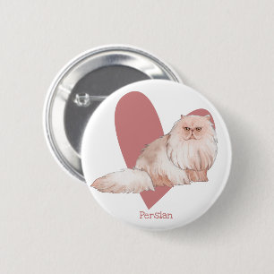 Persian Cat Watercolor Kitty Pink Heart Button