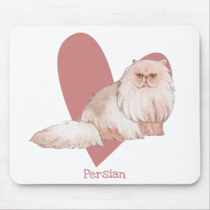 Persian Cat Watercolor Kitty Pink Heart Mouse Mat