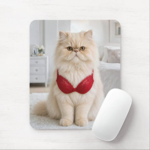 Persian Cat Wearing a Red Bra Mouse Mat