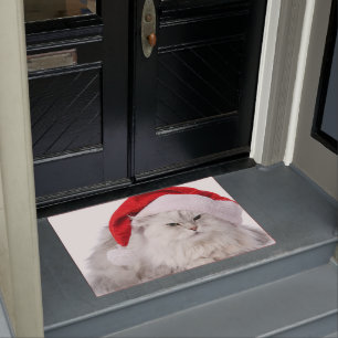 Persian Cat wearing Santa Hat Doormat