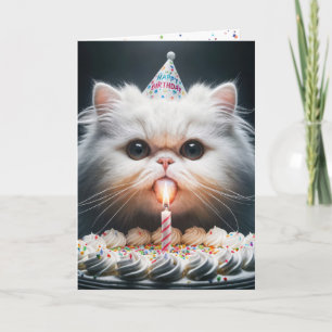 Persian Cat With a Birthday Cake Card
