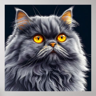 Persian Cat With Bright Orange Eyes Poster