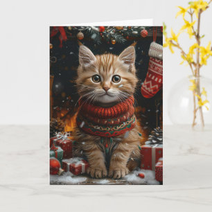 Persian Cat With Christmas Gifts Fireplace Card