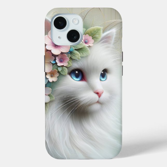 Persian Cat With Floral Laurel Case-Mate iPhone Case (Back)