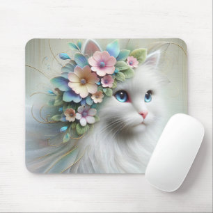 Persian Cat With Floral Laurel Mouse Mat
