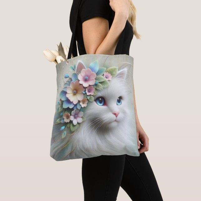 Persian Cat With Floral Laurel Tote Bag (Close Up)