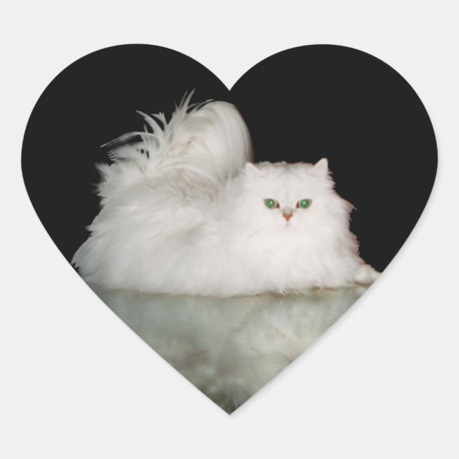Persian Cat with Jade Green Eyes Heart Sticker (Front)
