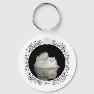 Persian Cat with Jade Green Eyes Key Ring