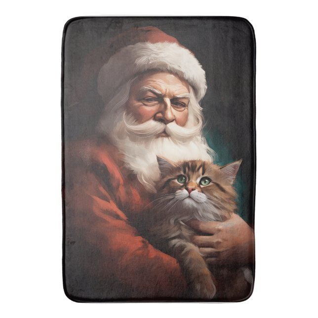 Persian Cat With Santa Claus Festive Christmas  Bath Mat (Front Vertical)