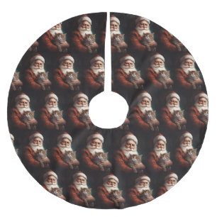 Persian Cat With Santa Claus Festive Christmas  Brushed Polyester Tree Skirt