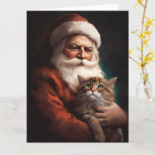 Persian Cat With Santa Claus Festive Christmas  Card