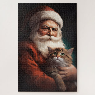 Persian Cat With Santa Claus Festive Christmas  Jigsaw Puzzle