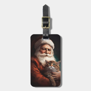 Persian Cat With Santa Claus Festive Christmas  Luggage Tag