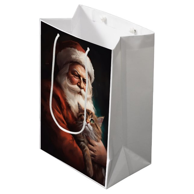 Persian Cat With Santa Claus Festive Christmas  Medium Gift Bag (Front Angled)