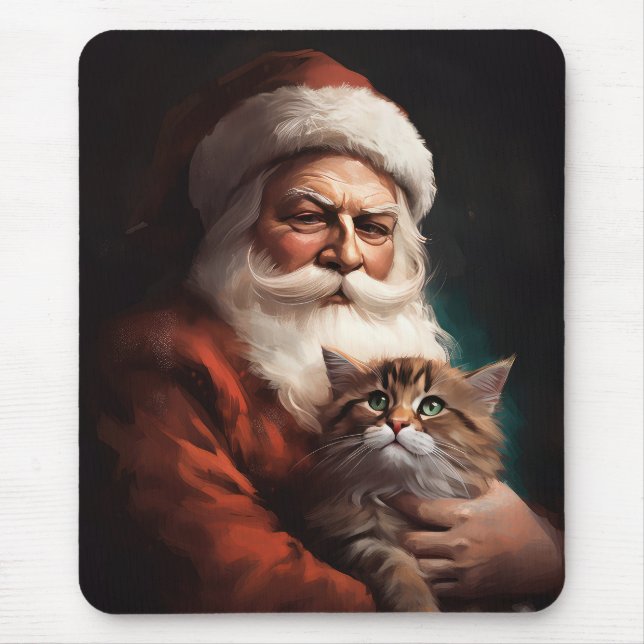 Persian Cat With Santa Claus Festive Christmas  Mouse Mat (Front)