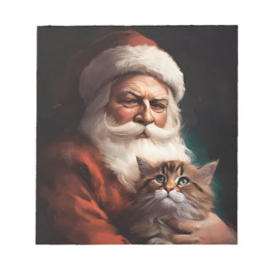 Persian Cat With Santa Claus Festive Christmas Notepad