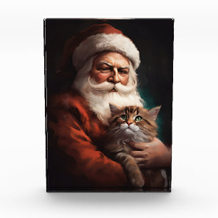 Persian Cat With Santa Claus Festive Christmas Photo Block