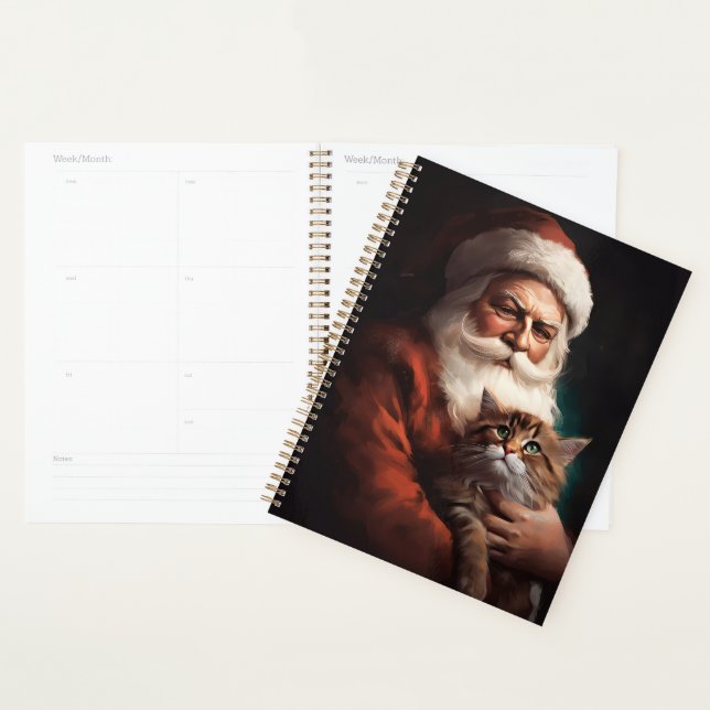 Persian Cat With Santa Claus Festive Christmas  Planner (Display)