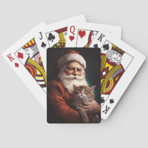 Persian Cat With Santa Claus Festive Christmas Playing Cards