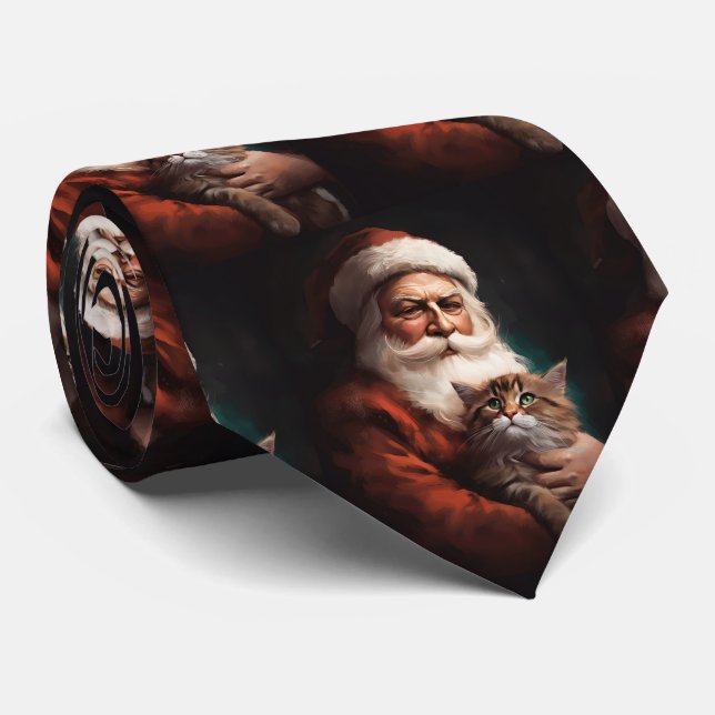 Persian Cat With Santa Claus Festive Christmas  Tie (Rolled)