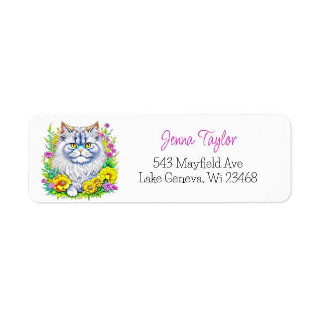Persian Cat  Yellow and Pink Flowers Personalised (Front)