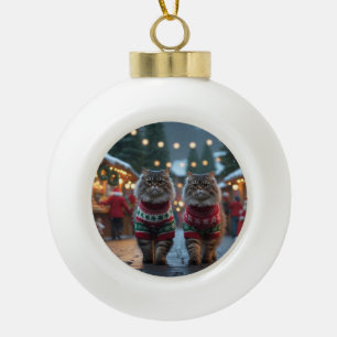 Persian Cats Christmas Snow Holiday Ceramic Ball Christmas Ornament