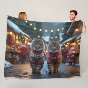 Persian Cats Christmas Snow Holiday Fleece Blanket