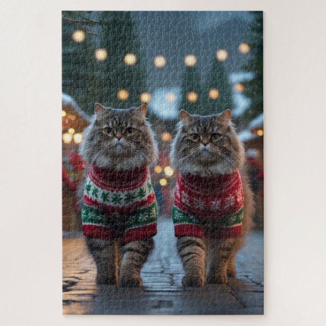 Persian Cats Christmas Snow Holiday Jigsaw Puzzle (Vertical)