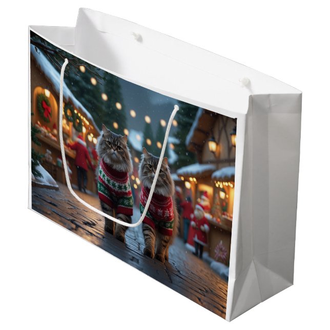 Persian Cats Christmas Snow Holiday Large Gift Bag (Front Angled)