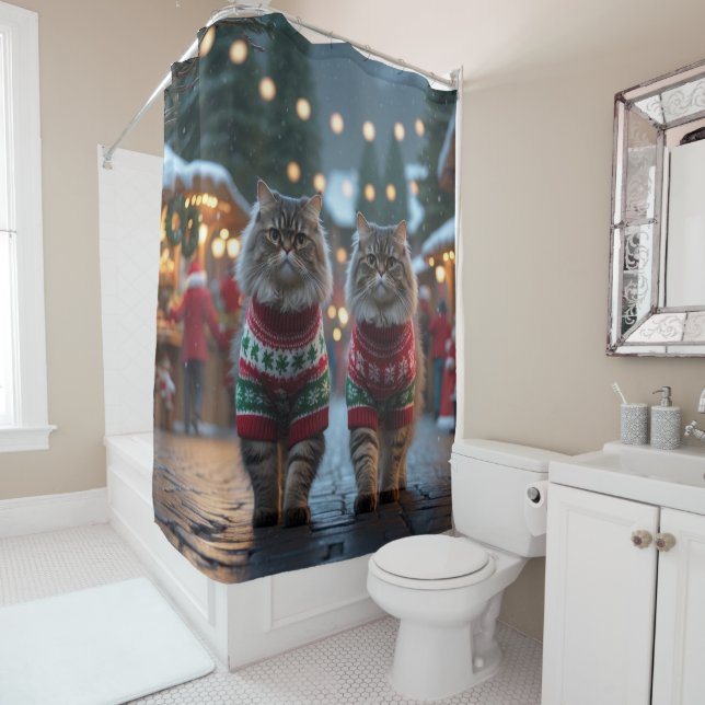 Persian Cats Christmas Snow Holiday Shower Curtain (In Situ)