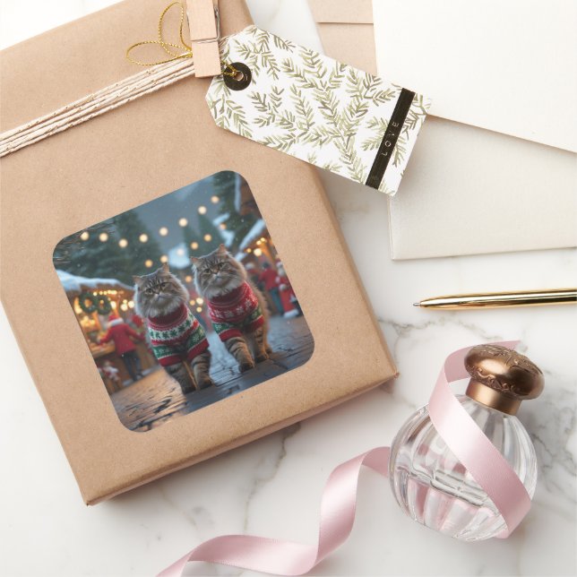 Persian Cats Christmas Snow Holiday Square Sticker (Gifting)