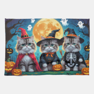 Persian Cats Pumpkin Halloween Funny Tea Towel