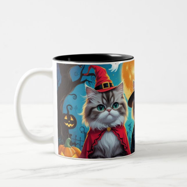 Persian Cats Pumpkin Halloween Funny Two-Tone Coffee Mug (Left)