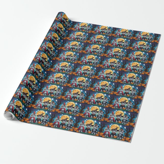 Persian Cats Pumpkin Halloween Funny Wrapping Paper (Unrolled)