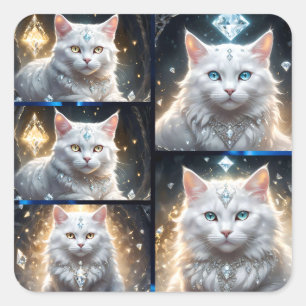Persian Cats Wearing Diamonds Photo Collage, Square Sticker