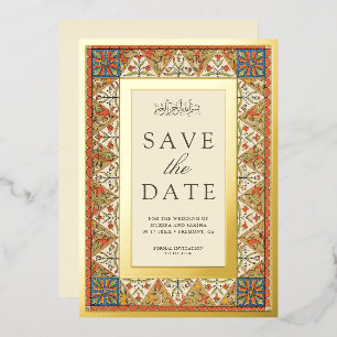 Persian Cream Muslim Wedding Save the Date Gold