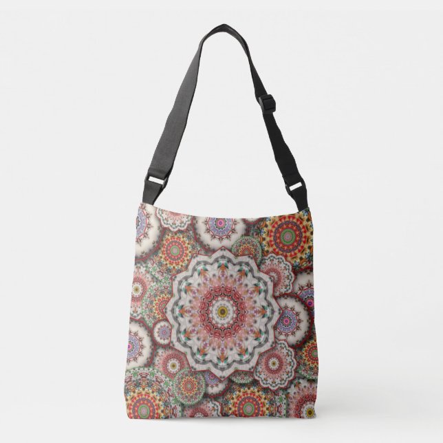 persian damask mosaic flowers mandala chic elegant crossbody bag (Front)