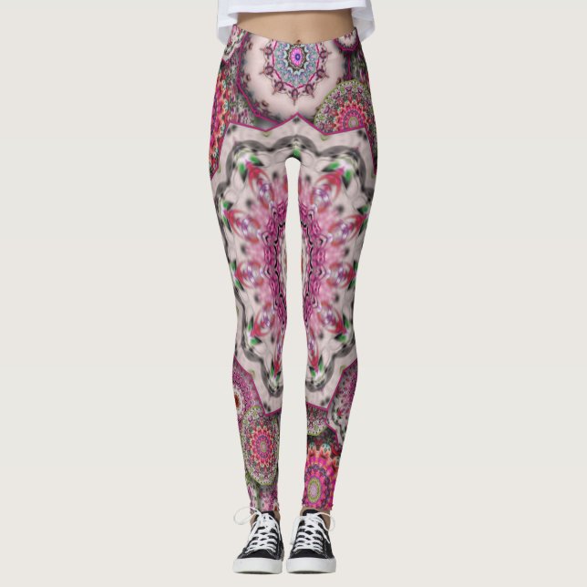 persian damask mosaic flowers mandala chic elegant leggings (Front)