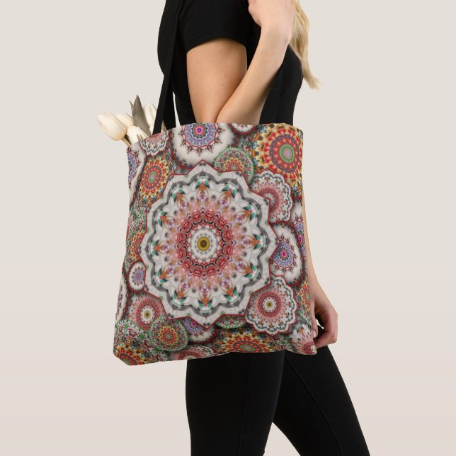 persian damask mosaic flowers mandala chic elegant tote bag (Close Up)