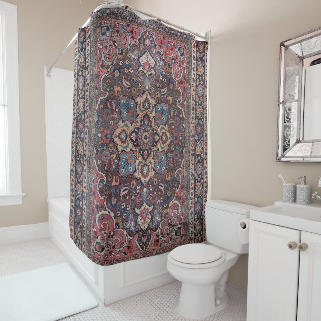 Persian Dusty Blue Pink Brown  Shower Curtain (In Situ)