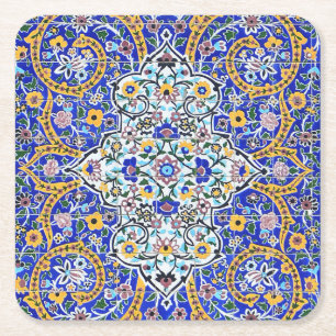 Persian elaborate tiled mural square paper coaster