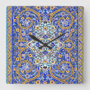 Persian elaborate tiled mural    square wall clock