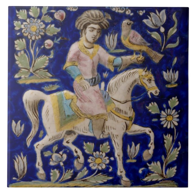 Persian Falconer on Horseback Repro Antique Tile (Front)
