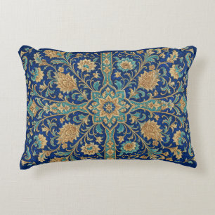 Persian Floral Arabesque Pattern Royal Blue Decorative Cushion