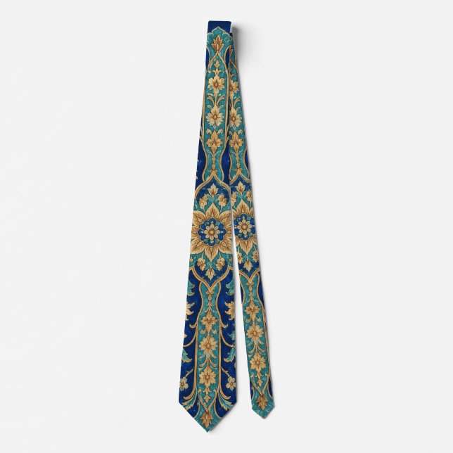 Persian Floral Arabesque Pattern Royal Blue  Tie (Front)