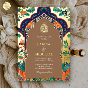 Persian Floral Inlay Beige Muslim Wedding Gold
