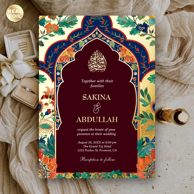 Persian Floral Inlay Burgundy Muslim Wedding Gold (Creator Uploaded)
